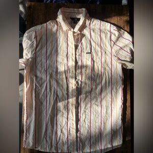 Volcom Men's Striped Shirt - Cream and Red size large